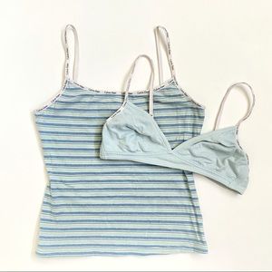 Calvin Klein blue teal striped matching bra top